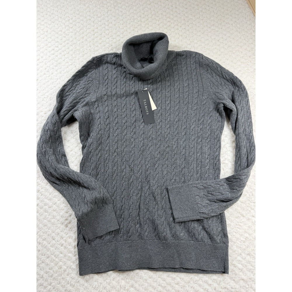 Talbots Gray Ribbed Cable-Knit Turtleneck Long Sleeve Thin Knit Sweater S